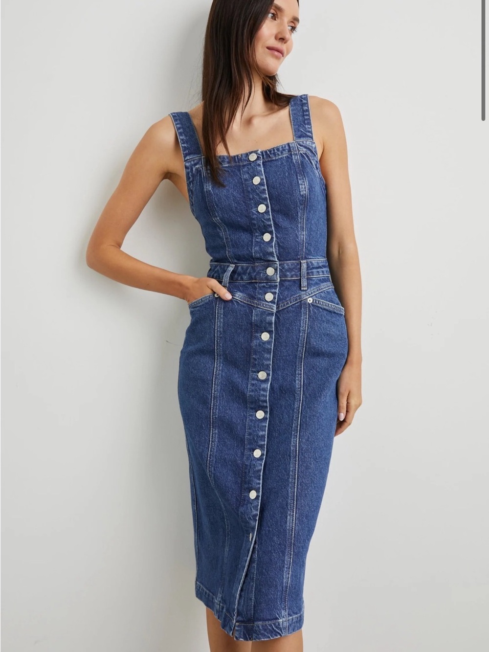 RAILS DENIM Malibu Dark Wash Denim Button Down Western Boho Midi Dress Medium